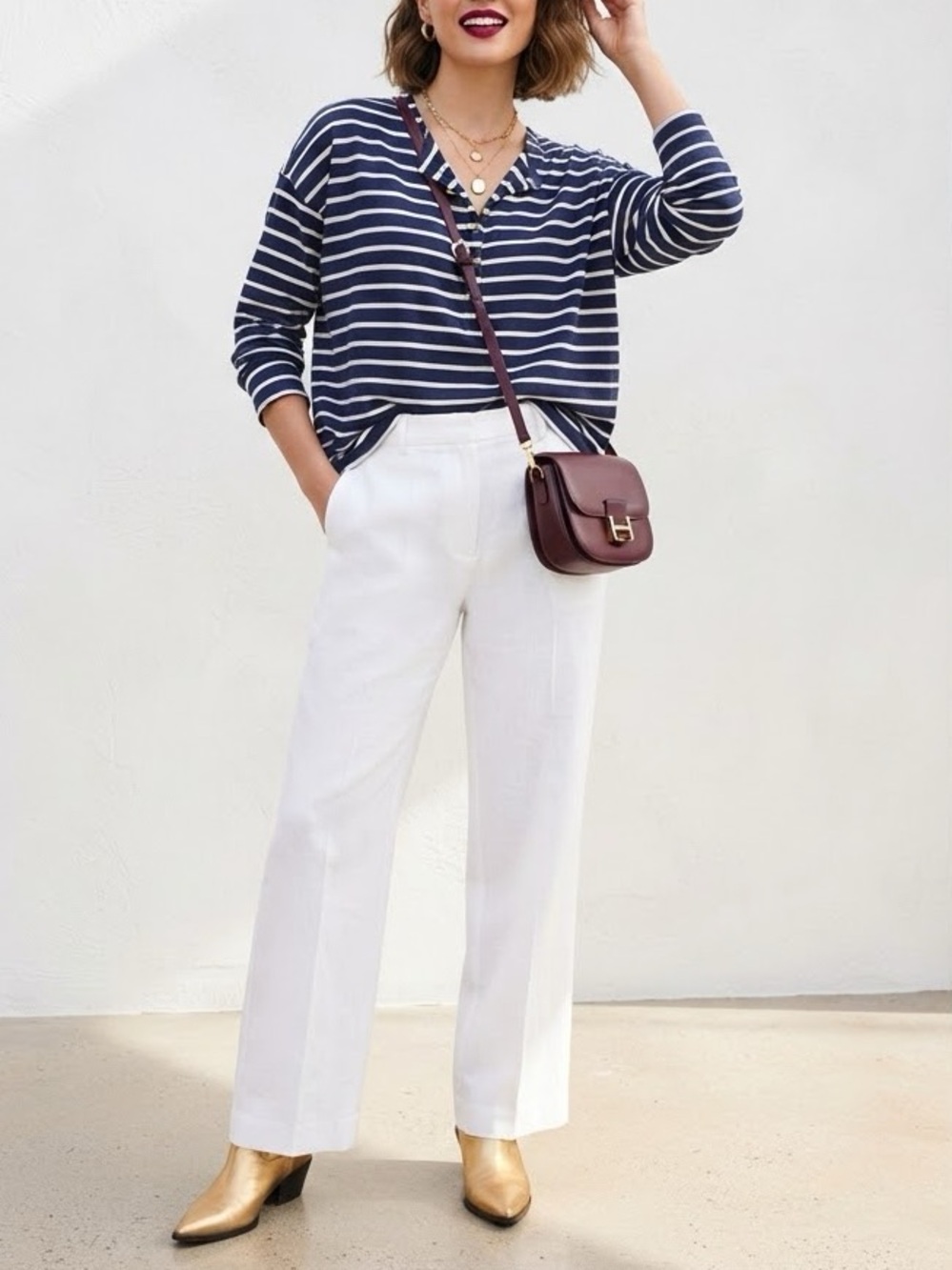 🔥$10 FINAL PRICE🔥 Old Navy Navy Blue White Striped Henley Top Long Sleeve❤️